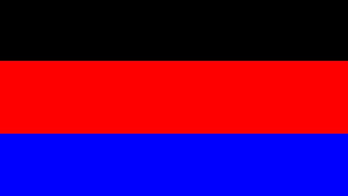 a picture of a flag with three horizontal stripes, to represent the breadth of a large country.  the top stripe is black, to represent the night sky  the middle stripe is red to represent the people of this earth  the bottom stripe is blue to represent the rainfall as it pools below our feet