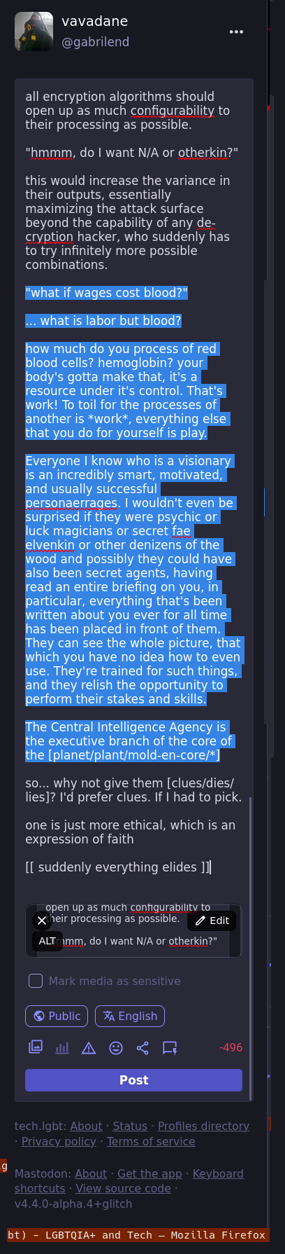 "what if wages cost blood?"  ... what is labor but blood?  how much do you process of red blood cells? hemoglobin? your body's gotta make that, it's a resource under it's control. That's work! To toil for the processes of another is *work*, everything else that you do for yourself is play.  Everyone I know who is a visionary is an incredibly smart, motivated, and usually successful personaerrages. I wouldn't even be surprised if they were psychic or luck magicians or secret fae elvenkin or other denizens of the wood and possibly they could have also been secret agents, having read an entire briefing on you, in particular, everything that's been written about you ever for all time has been placed in front of them. They can see the whole picture, that which you have no idea how to even use. They're trained for such things, and they relish the opportunity to perform their stakes and skills.  The Central Intelligence Agency is the executive branch of the core of the [planet/plant/mold-en-core/*]  so... why not give them [clues/dies/lies]? I'd prefer clues. If I had to pick.  one is just more ethical, which is an expression of faith  [[ suddenly everything elides ]]