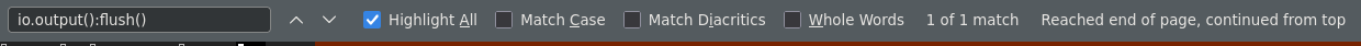 picture of a ctrl+f search on a web page. It's searching for io.output:flush() and there's 1 result found, which is the exact same place I found the first picture.