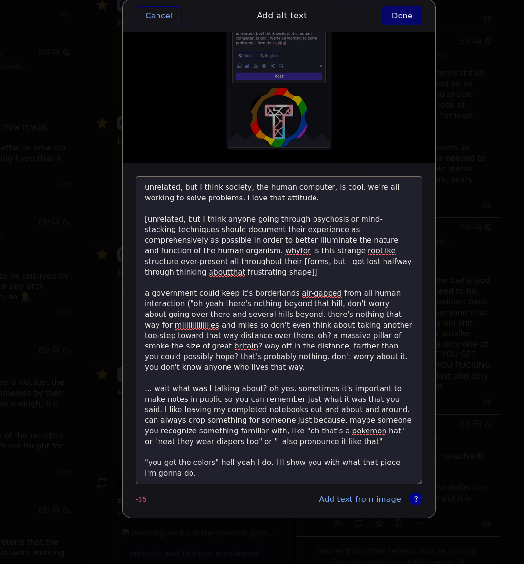 "I also pronounce it like that" -> "you got the colors" hell yeah I do. I'll show you with what that piece I'm gonna do.  [heh, nice notebook nerd, wonder what's inside]  [whoa cool a secret diary, I wonder what's worth more than that?]  [oh dear, some kid lost their drawings. I should go find them and show their parents until I find one who recognizes it.]  [ugh people leaving receipts all over the place. what a mess.]  [oh someone dropped their envelope on the way to the mailbox, I'll just go put it in]  [is that a pack of cigarettes? looks unopened]  [huh, neat, a 20$ bill - is this anyone's? no? okay I'm keeping it]  [you don't have to say these out loud, not unless someone's looking for them]  [inside voices]