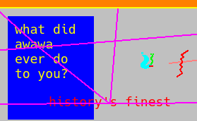 14. if you think about it, the shape of the universe is kinda like a cornucopia. or like, a funnel that smoothly increases in size. or like a waterslide ride where you spin around a bit before dropping down the center. sometimes affectionately referred to as "the toilet ride", even though that's just the wrong connotation.  we could have perfectly sanitary theme parks, we just... don't... because our priorities are on selling stereos and stocks.  anyway, there's several purple lines, the color of blending blue and red, both colors present in america, cast upon the gray background of the undecideds, collectively engaged in a mutual exchange. there is a blue upside down silly snake, this time with bright red aviators, and beside it is a scarring wound. some break in reality that is unfortunate, but part of their interdisciplinaries, so don't worry one bit about it. life may seem far from strange, but your lifetimes of finite portrayals and fanciful adaptations to the expressions of your own emanations both confirm and delight our attentions on you. Surely you are not aware, of our love and perspective [fair], but we still love you from afar. how could a star not cherish another star? It's time that's our only moat.  the reason the universe appears empty of life is because it's impossible to travel under the blanket of spacetime. through gravity, up and under our shared reality, out and beyond to another.  rockets pierce reality, which they didn't expect L O L who would have tht