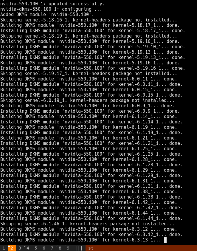 a bunch of terminal output text for building kernel modules quite redundantly