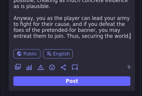 Anyway, you as the player can lead your army to fight for their cause, and if you defeat the foes of the pretended-for banner, you may entreat them to join. Thus, securing the world.