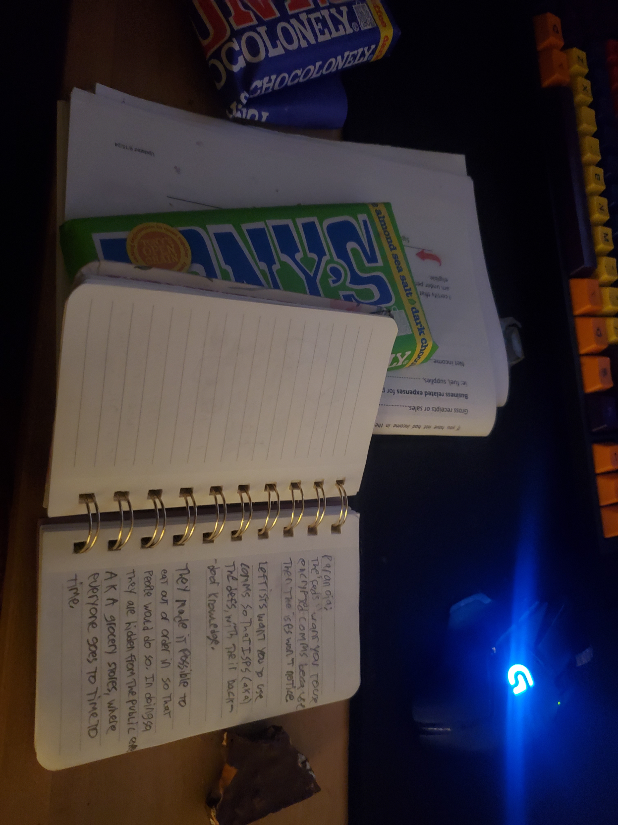 paranoia:  the "feds" want you to use encrypted comms because then the ISPs won't notice.  Leftists want you to use comms so that ISPs (aka) the defs, with their back-door knowledge.  They made it possible to eat out or order in so that people would do so. In doing so, they are hidden from the epublic eye. A K A grocery stores, where everyone goes to from time to time.