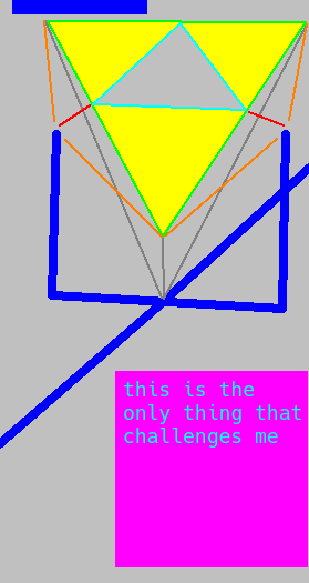 15. picture of an upside-down triforce placed in a rack like a computer storage unit. cyan text with pink background reads "this is the only thing that challenges me"