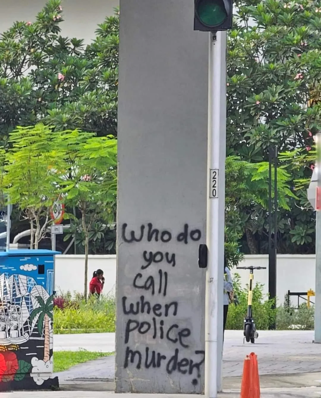 picture of graffiti that reads: who do you call when police murder.