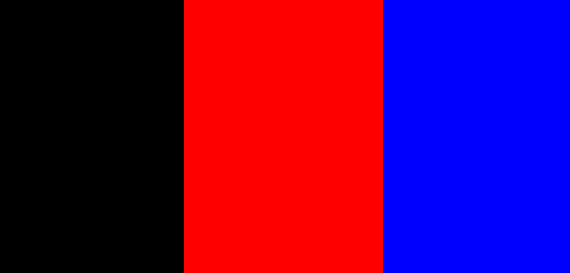 a flag with three colored bars, oriented vertically left to right.  on the left, is a black bar, symbolizing blackness.  on the middle, is a red bar, symbolizing things that are red. and also passion because sex is red.  in the right, there is placed with due care a blue. that blue is bar. it is blue and represents water because water is clear and clearly blue.
