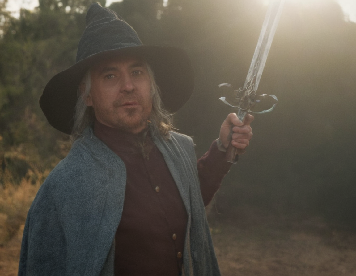 ai generated image of an astute, fine, travel-ready complete and suitable for perfection suit designed with the comfort and optional warmth that a cloak provides. plus, a wide brimmed hat, with room in the top for airflow. but, also, warm as a cap, and can be bundled up close in a windstorm.  in his hand, he holds a sword most grand - it is swirling and coruscating in it's echantment. for he is a little miffed, you see, as I came in and surprised him for a picture. then I left with a smile and a wink, and he's like ... okay, she's done bothering me, well where was I? oh yes  (don't worry he's fine, he's on his own thought-timeline now)  anyway I made this image using an AI generation algorithm called "Stable Diffusion" by typing: a wizard enchanting sword pov sword sword-pov pov-sword  it's interesting what happens when you wield the algorithms created by people who don't understand them fully to fulfill ends they never expected. like, they just run "best of" simulations over and over again according to pseudo-randomized weights developed over a "training" process to create multiple different perspectives of the same idea or thought, using the previous output (combined with the rest of them) to sorta "fade into" a picture.  it's fucking witchcraft, I swear to goddamn god, and nobody will fucking believe me goddamnit swear word  ah nuts I need a content warning one sec