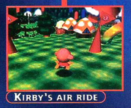 a picture of a pre-release image from Nintendo Power showing an obviously unfinished version of Kirby's Air Ride the Nintendo Gamecube game... except for Nintendo 64. Clearly it was delayed.