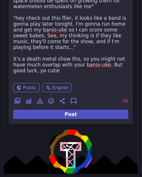 "hey check out this flier, it looks like a band is gonna play later tonight. I'm gonna run home and get my banjo-uke so I can score some sweet babes. See, my thinking is if they like music, they'll come for the show, and if I'm playing before it starts..."  it's a death metal show tho, so you might not have much overlap with your banjo-uke. But good luck, ya cutie