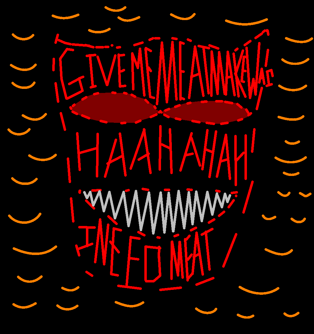 picture of a scary red face on an orange background.