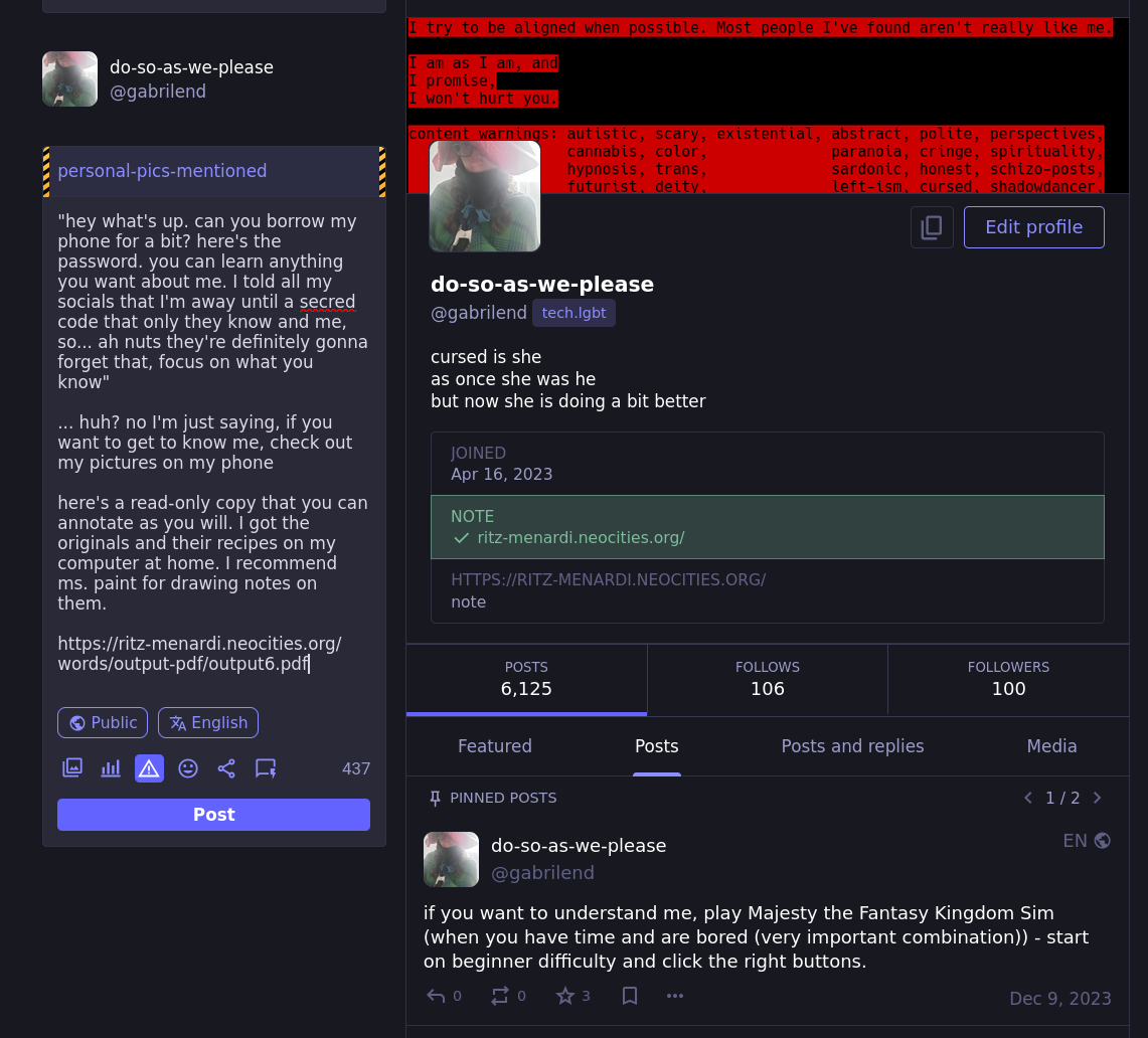 a visual of the post and my profile side-by-side